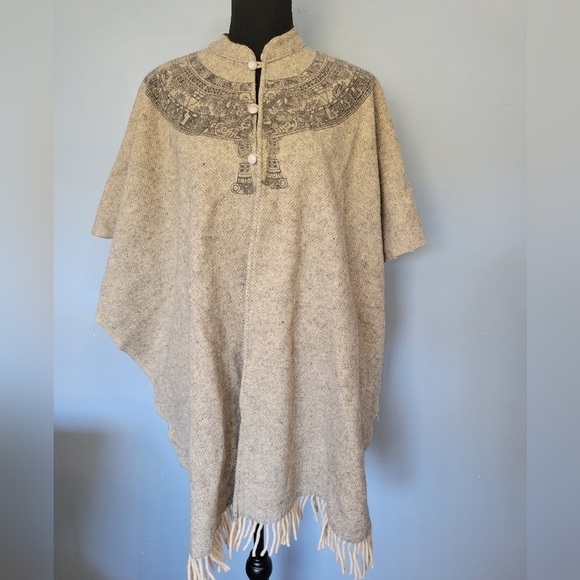 Vntg Molina Western Wool Fringe Poncho Cape One Size - Picture 1 of 9